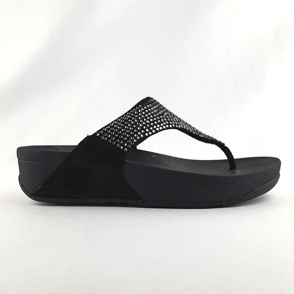 Fitflop Women's Lulu Black Popstud Toe-Post Shiny Metal Studs Sandals Size 7 - Picture 8 of 16